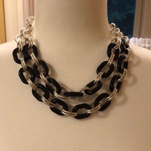 Silver and Black Link Statement Necklace